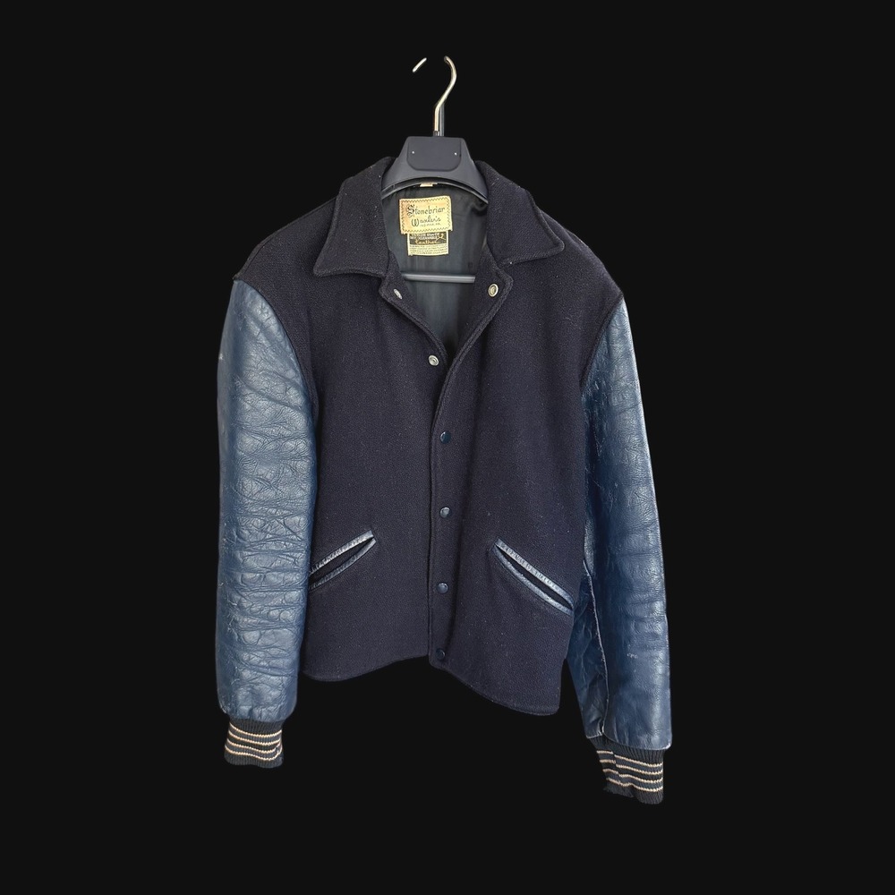 Vintage 60's Stonebriar Waxlers Navy Wool Leather Sleeve Varsity Jacket Mens 40